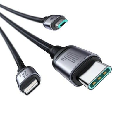Cablu USB la Lightning, Type-C, Micro-USB, Fast Charging, 100W, 1.2m - JoyRoom Speedy Series (SA21-1T3) - Black - 2