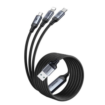 Cablu USB la Lightning, Type-C, Micro-USB, Fast Charging, 100W, 1.2m - JoyRoom Speedy Series (SA21-1T3) - Black - 3