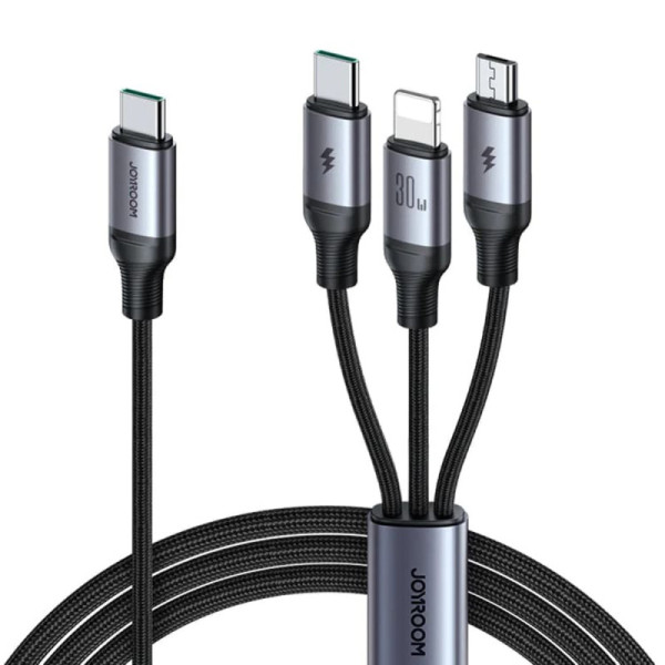 Cablu Type-C la Lightning, Type-C, Micro-USB, Fast Charging, 30W, 1.2m - JoyRoom Speedy Series (SA21-1T3) - Black