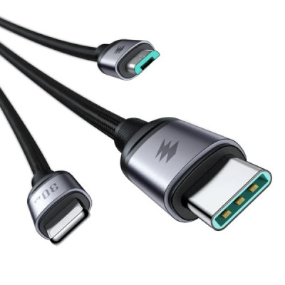 Cablu Type-C la Lightning, Type-C, Micro-USB, Fast Charging, 30W, 1.2m - JoyRoom Speedy Series (SA21-1T3) - Black - 4