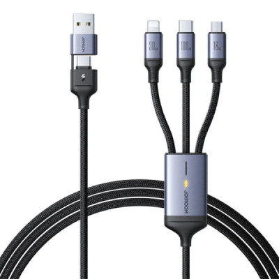 Cablu USB, Type-C la Type-C 100W, Lightning 30W, Micro-USB 18W, 1.5m - JoyRoom Speedy Series (SA21-2T3) - Black - 1