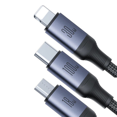Cablu USB, Type-C la Type-C 100W, Lightning 30W, Micro-USB 18W, 1.5m - JoyRoom Speedy Series (SA21-2T3) - Black - 2