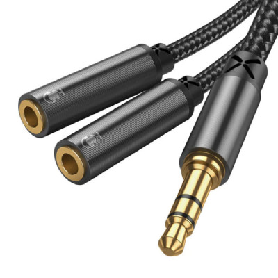 Cablu Jack 3.5mm la 2x Jack 3.5mm, 0.2m - JoyRoom (SY-A04) - Black - 1