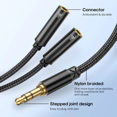 Cablu Jack 3.5mm la 2x Jack 3.5mm, 0.2m - JoyRoom (SY-A04) - Black - 3