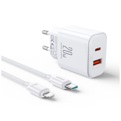 Incarcator USB, Type-C, 20W + Cablu Type-C la Lightning, 1m - JoyRoom (JR-TCF05) - White - 1