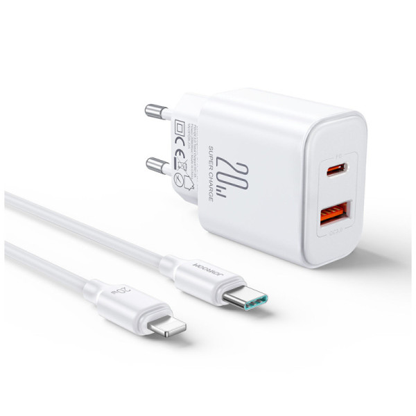 Incarcator USB, Type-C, 20W + Cablu Type-C la Lightning, 1m - JoyRoom (JR-TCF05) - White