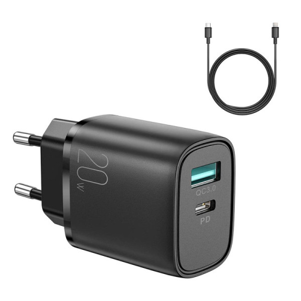 Incarcator USB, Type-C, Fast Charging, 20W + Cablu Type-C la Lightning, 2.4A, 1m - JoyRoom (L-QP2011) - Black