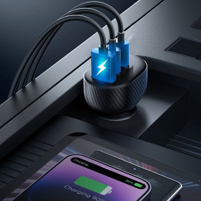 Incarcator Auto USB, 2x Type-C, Fast Charging, 3A, 30W - JoyRoom (JR-CCD04) - Black - 2