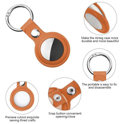 Husa pentru AirTag - Techsuit Secure Leather Holder (SLH1) - Orange - 2