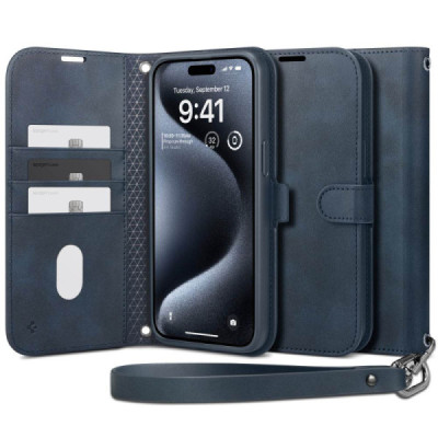 Husa pentru iPhone 15 Pro - Spigen Wallet S Pro - Navy - 1