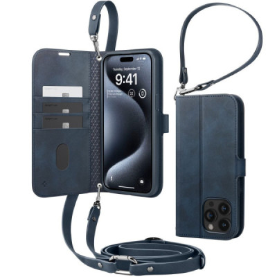 Husa pentru iPhone 15 Pro - Spigen Wallet S Pro - Navy - 2