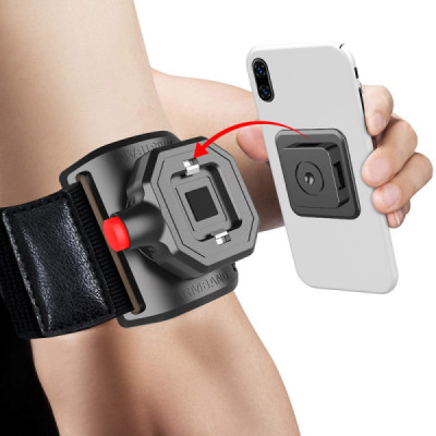 Techsuit - Sports Armband with Phone Locker (TSA1) - Velcro Mounting Strap, Quick Button Release, 3M Glue, max 6.8" - Black - 1