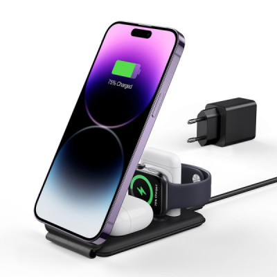 ESR - Premium 3in1 Travel Wireless Charging Set (2C569A) - for iPhone, MFi Apple Watch (5W), AirPods, Fast Charging - White - 3