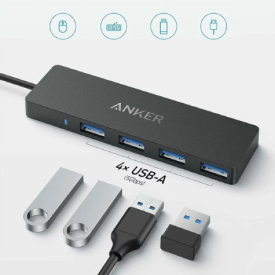 Anker - Docking Station (A8309G11) - Type-C to 4x USB, 5Gbps, Plug-and-Play, 20cm - Black - 3