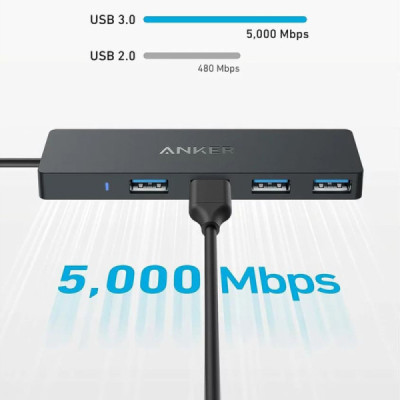Anker - Docking Station (A8309G11) - Type-C to 4x USB, 5Gbps, Plug-and-Play, 20cm - Black - 5