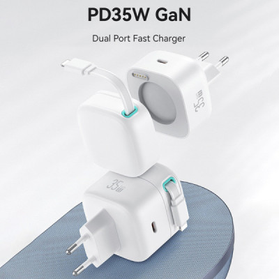Incarcator Priza USB-C PD35W cu Cablu Lightning - Usams XMF Series (US-CC209) - White - 2